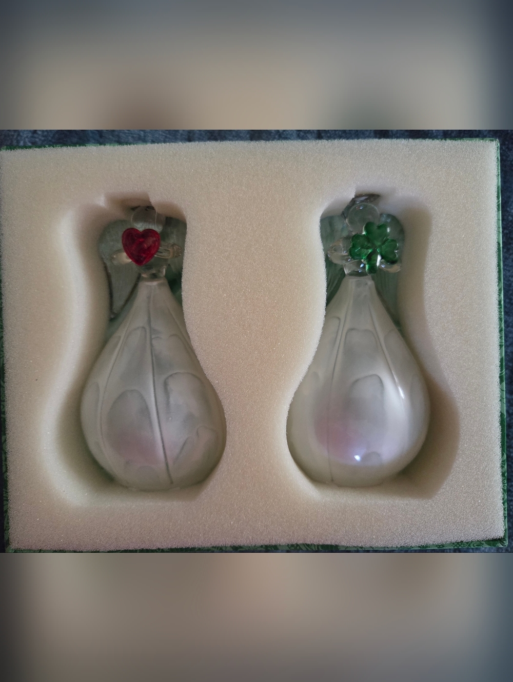 Avoca Pair of Frosted Glass Teardrop Angels with Colored Accents, Ireland
